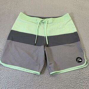 Quiksilver Highline Board Shorts Mens 38 Green Striped No‎ Liner 8.5 " Inseam